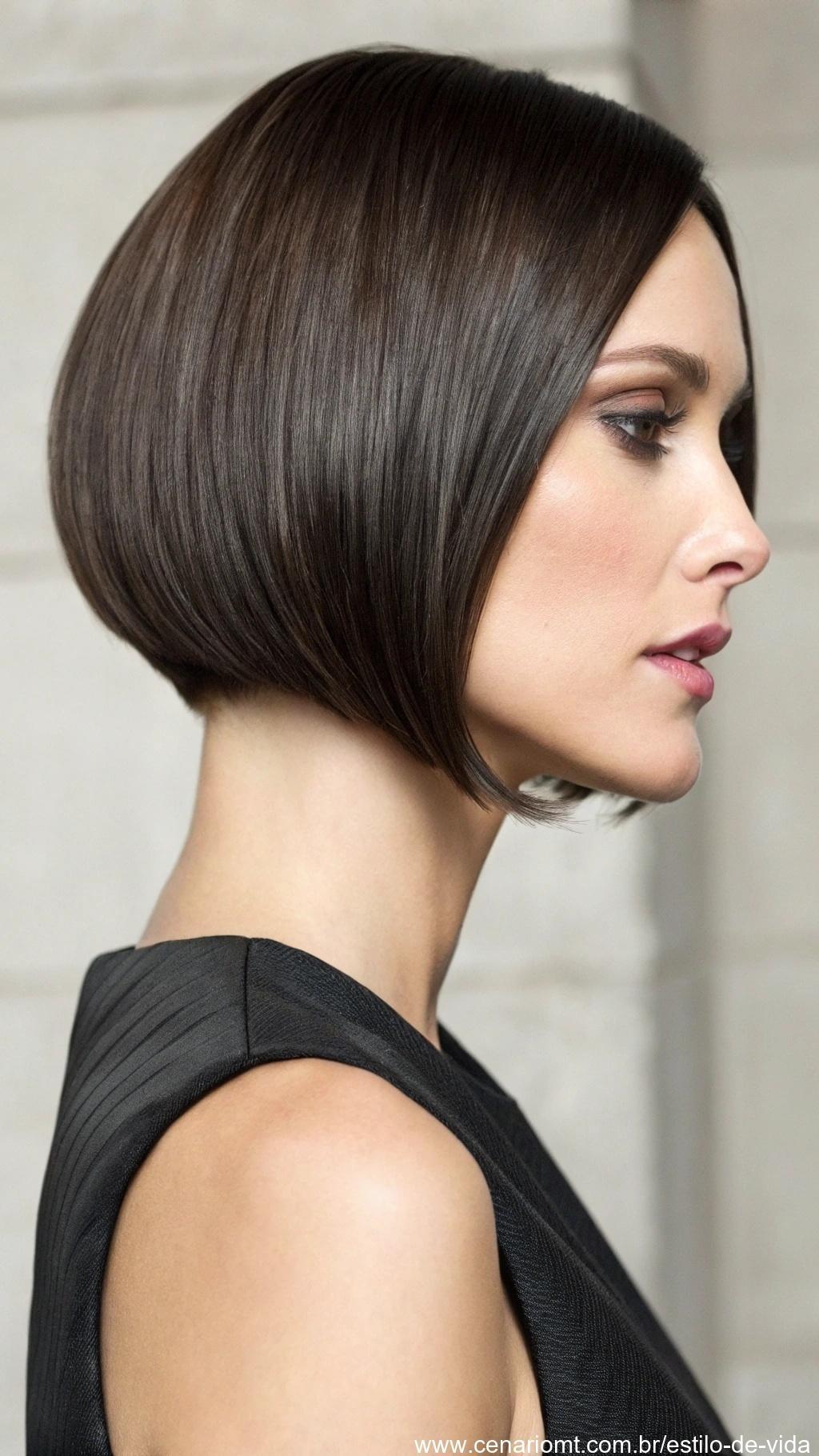 Bob curto e reto com linhas limpas e estilo minimalista.