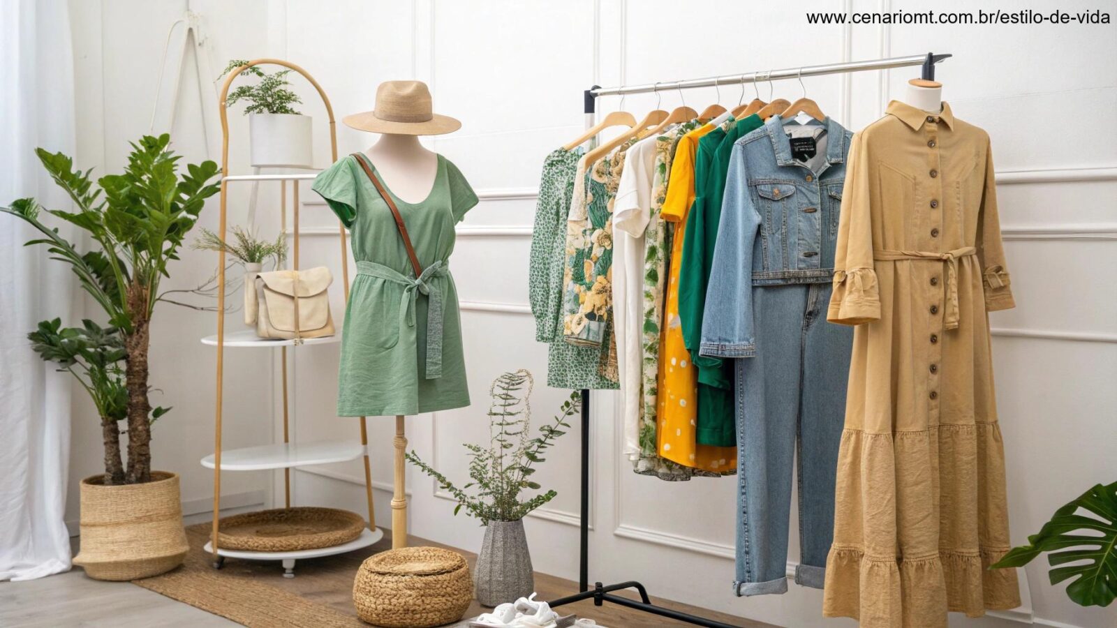 Cena de moda sustentável com roupas feitas de materiais ecológicos