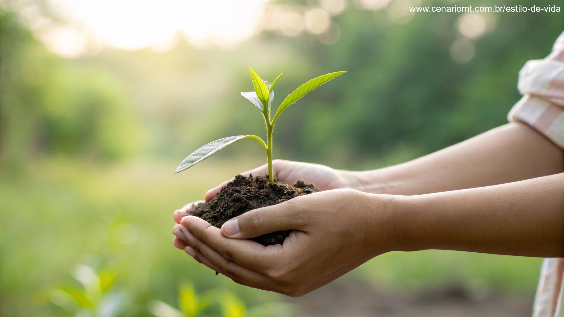 Imagem de mãos segurando uma pequena planta, simbolizando fé e crescimento.