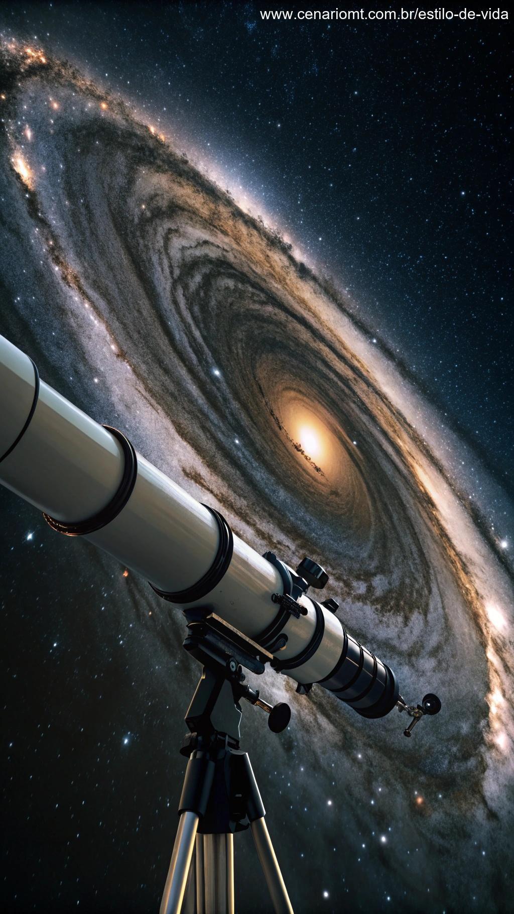 Imagem de um telescópio observando um buraco negro no espaço.