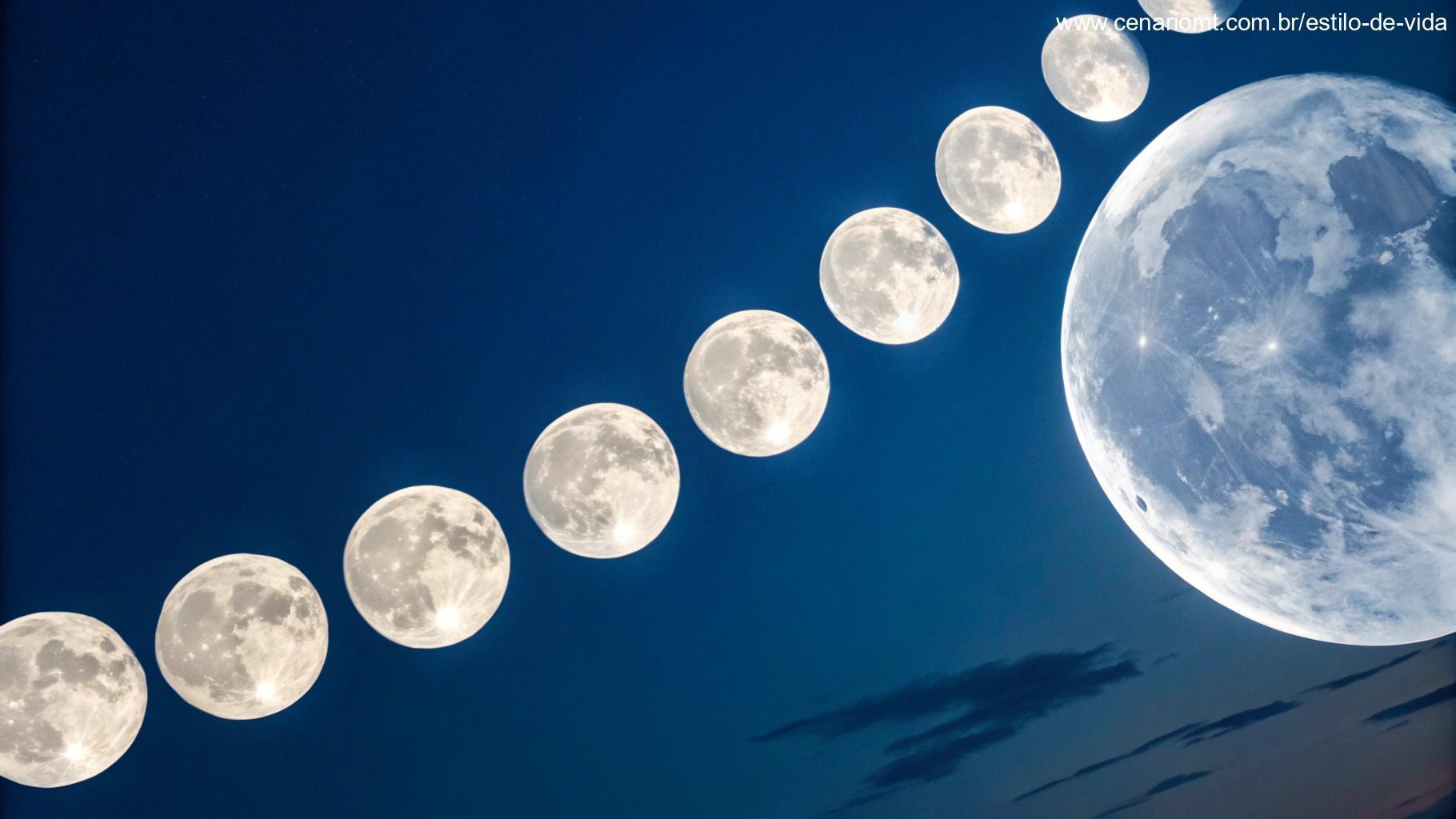 Gráfico moderno das fases da Lua com um design minimalista e elegante.