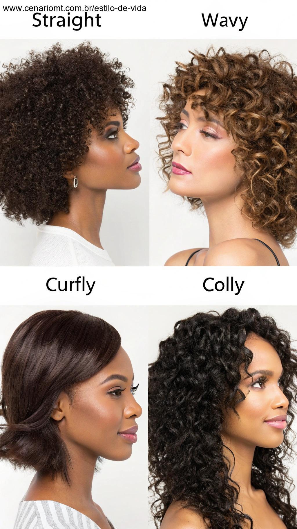 representação realista de diferentes texturas de cabelo com opções de cortes curtos