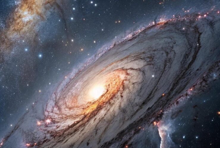 Representação visual das maiores descobertas espaciais dos últimos 10 anos, com fenômenos cósmicos como supernovas, buracos negros e galáxias distantes.