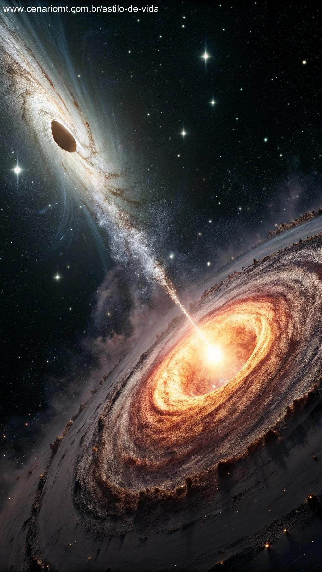 Imagem de um buraco negro estelar com estrela colapsada e disco de gás.