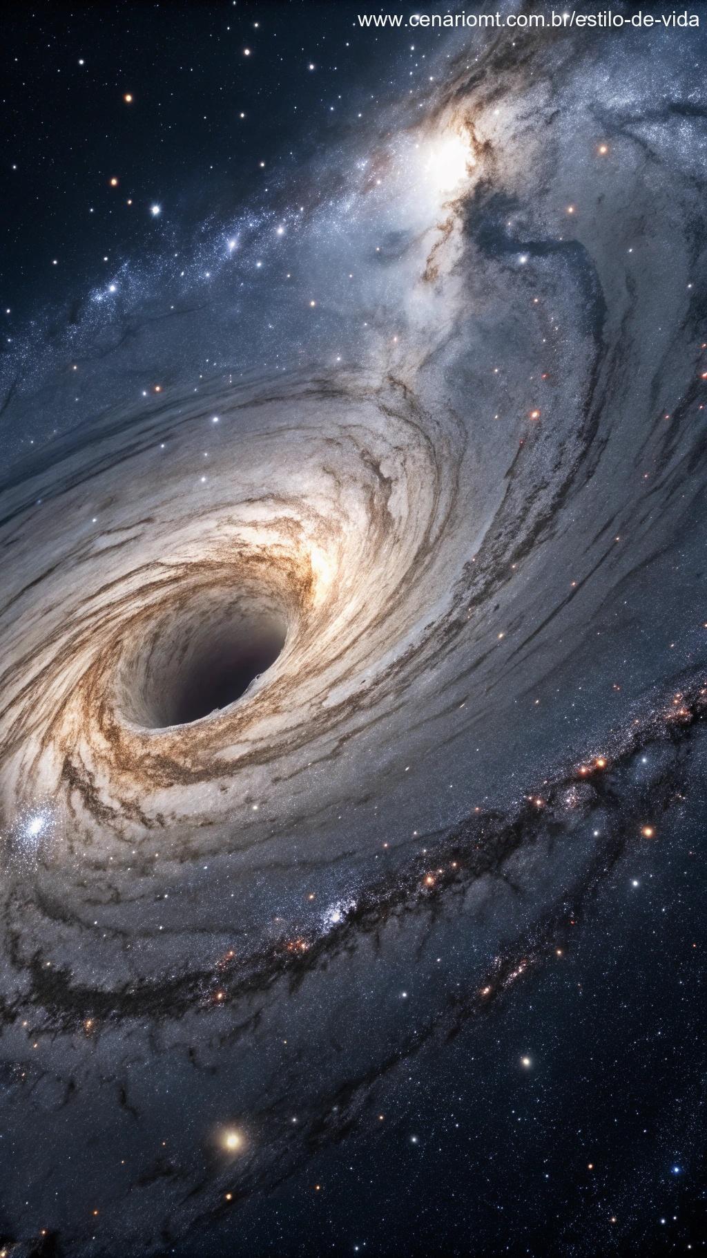 Ilustração de um buraco negro supermassivo no centro de uma galáxia.