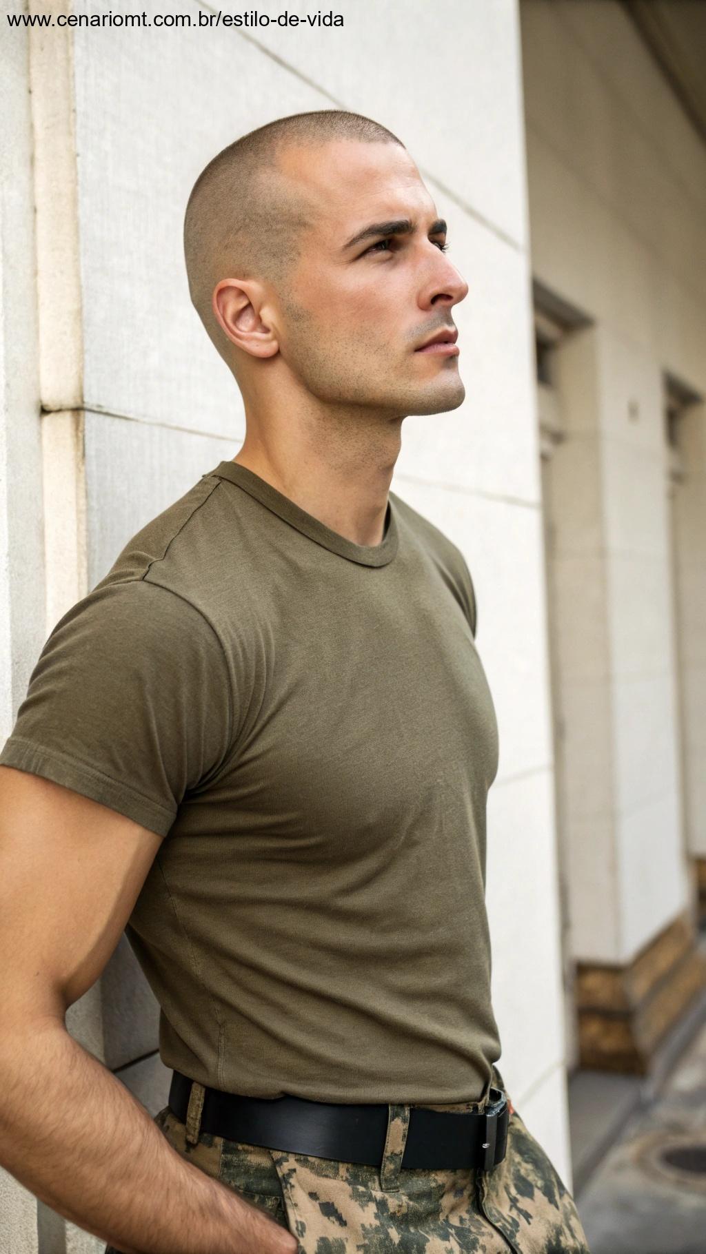 Homem com um corte buzz cut simples e prático