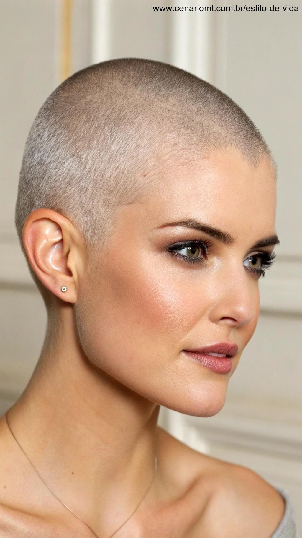 Buzz cut feminino destacando a beleza natural