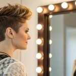 Mulher estilosa com cabelo curto exibindo as últimas tendências de cortes de cabelo curtos para 2025