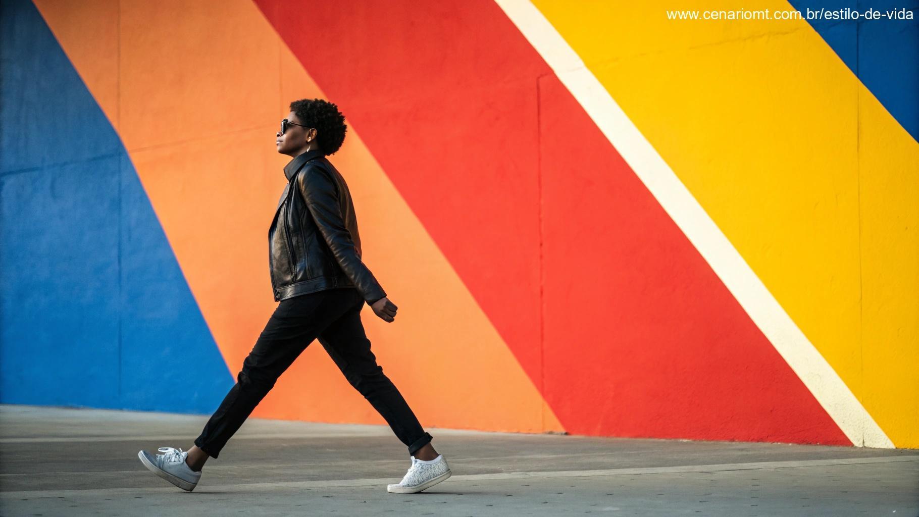 Pessoa caminhando com confiança e determinação.