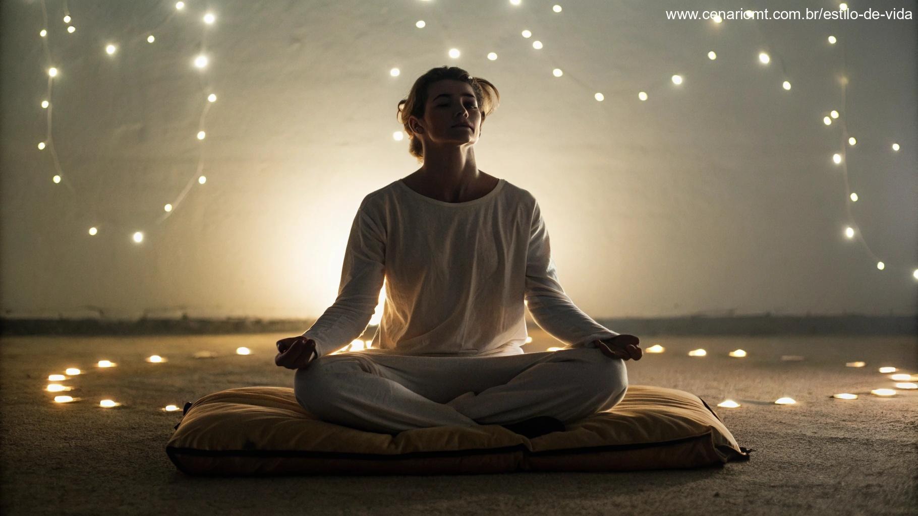 Uma pessoa meditando em um ambiente tranquilo, refletindo sobre o significado espiritual de 1919.