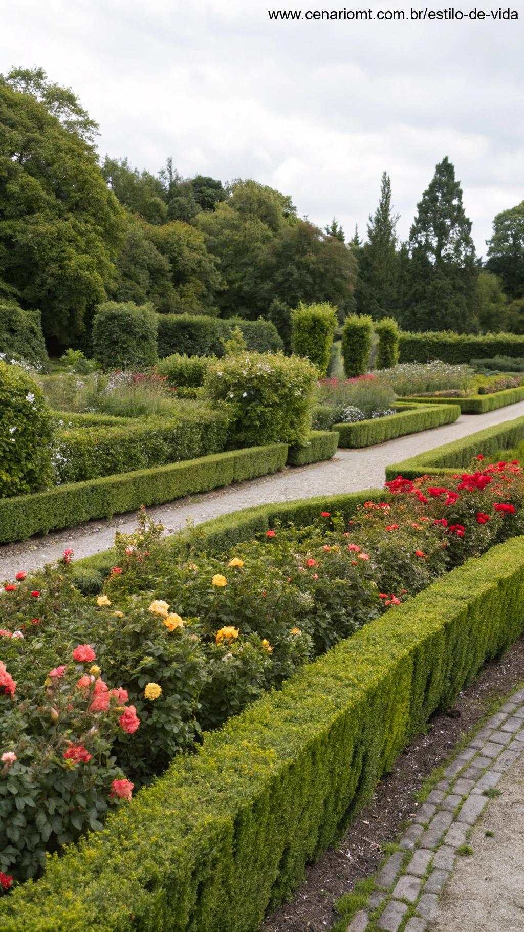 Jardim sendo mantido adequadamente com sinais indicando como manusear as plantas com segurança.