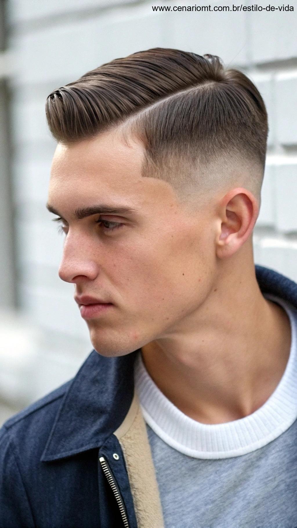 Homem com corte Crew Cut clássico e atemporal