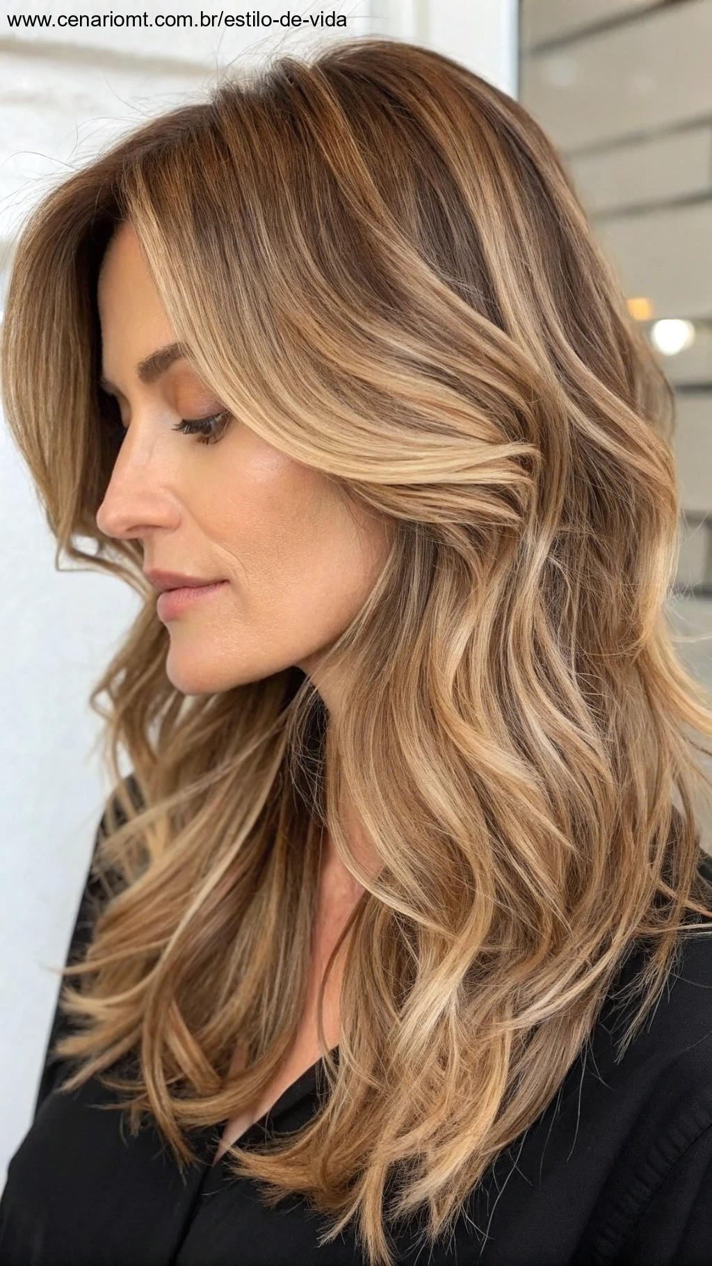 Corte de cabelo em camadas, cheio de movimento e estilo.