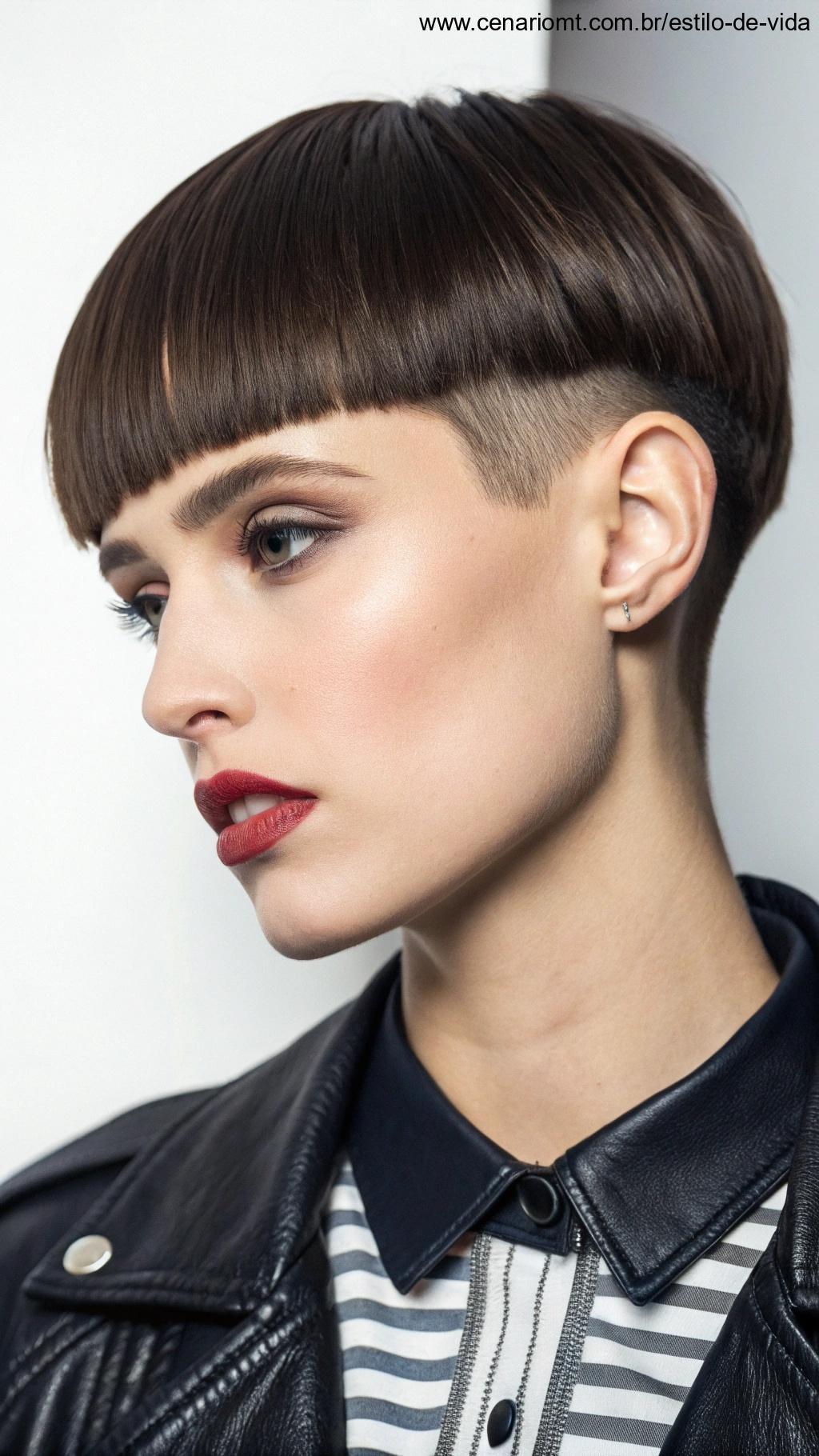 Corte de cabelo estilo boyish com franja reta