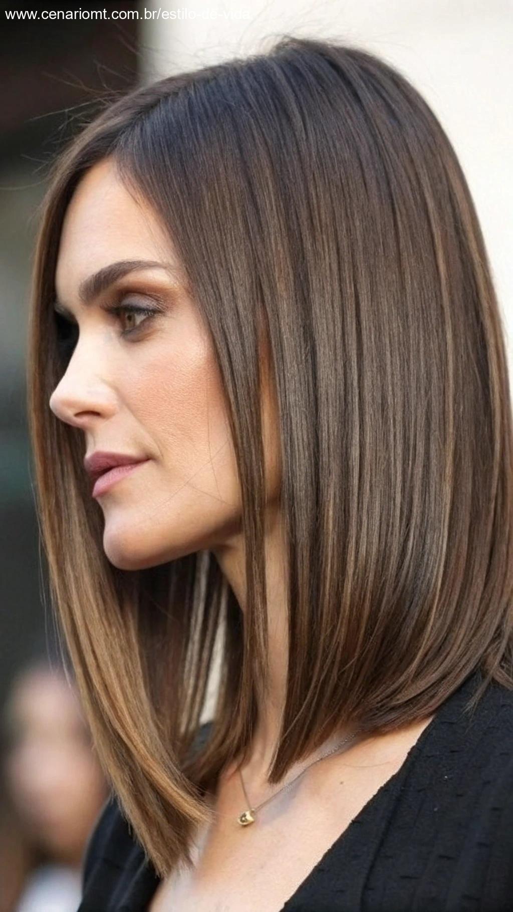 Corte lob com franja longa
