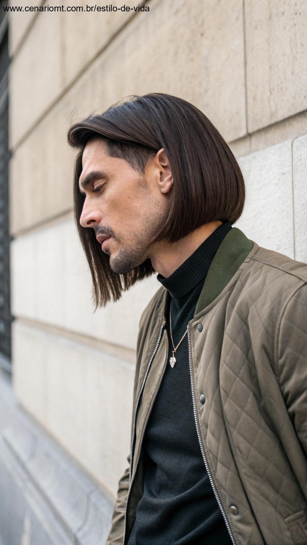 Homem com corte Long Bob masculino moderno