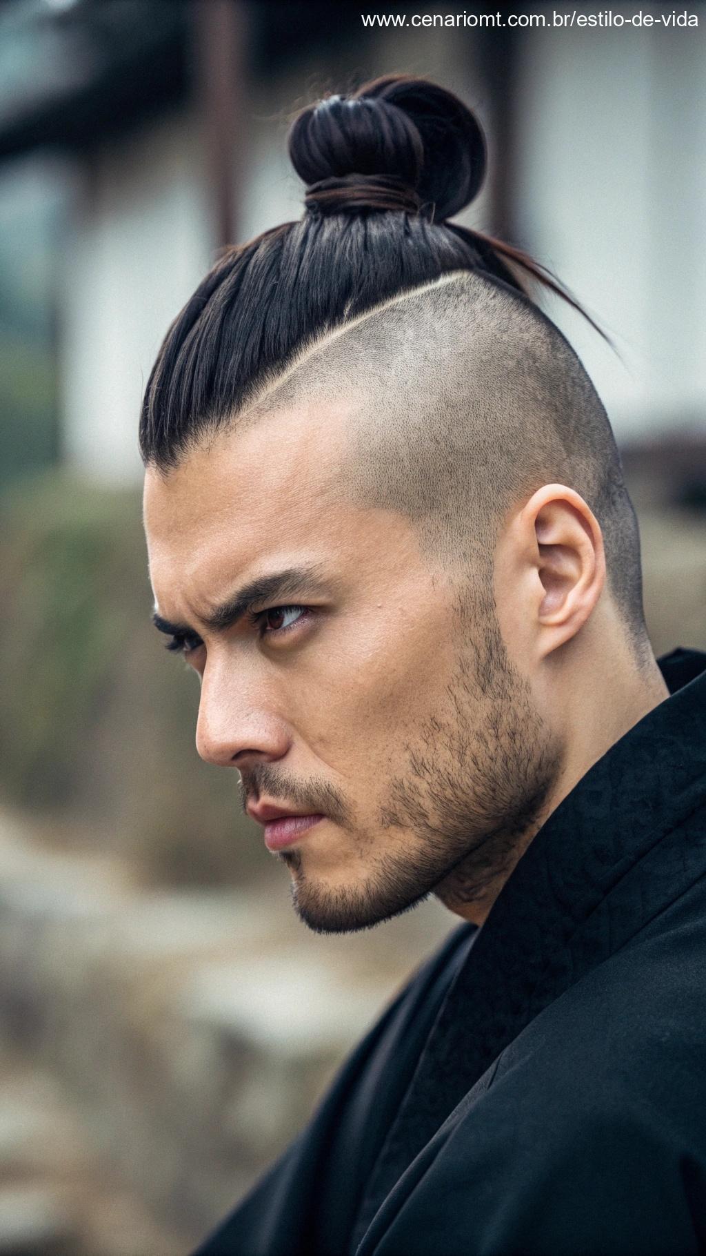 Homem com corte Samurai e visual impactante