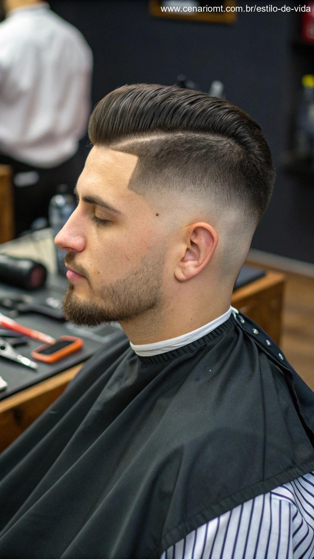Homem com corte taper bem definido.