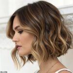 Mulher com cabelo médio em um corte bob moderno e chique