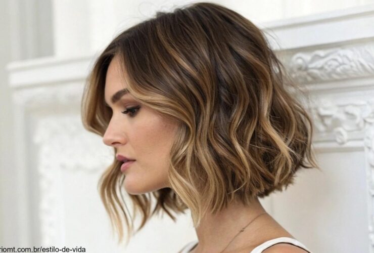 Mulher com cabelo médio em um corte bob moderno e chique