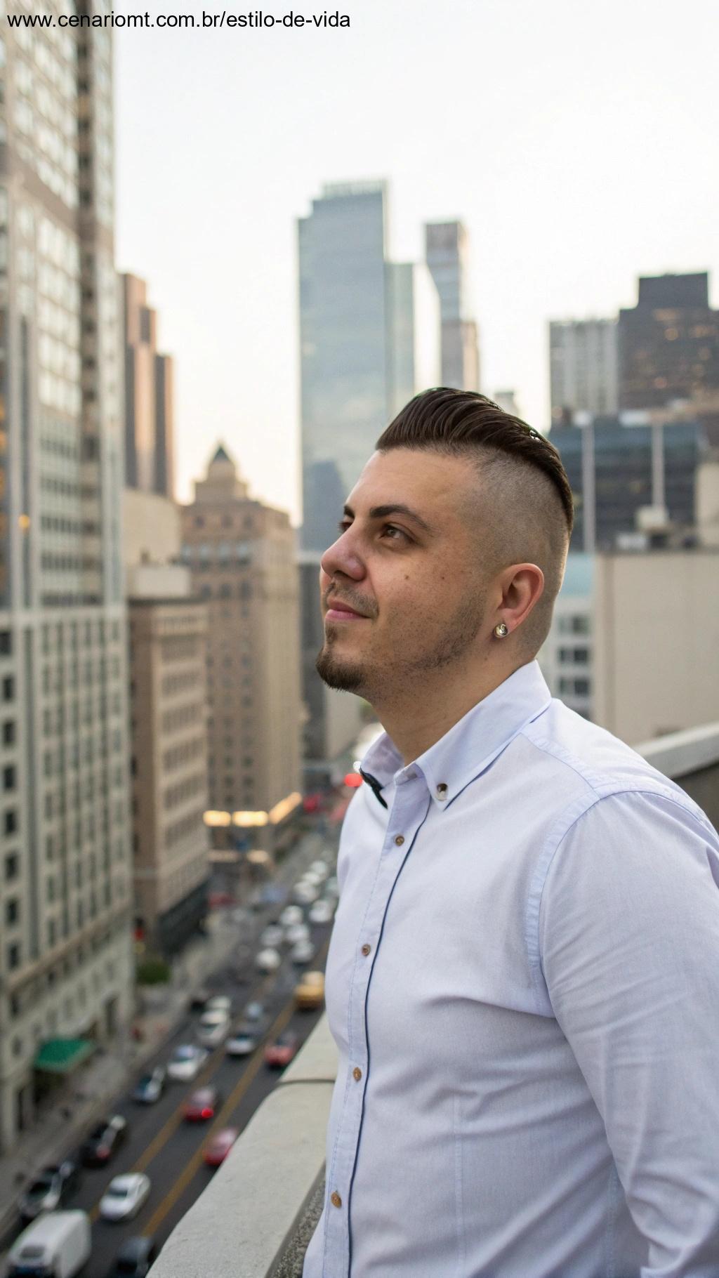 Homem com crew cut elegante e moderno.