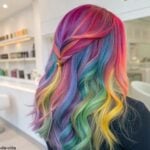 Cabelos coloridos vibrantes em um salão moderno
