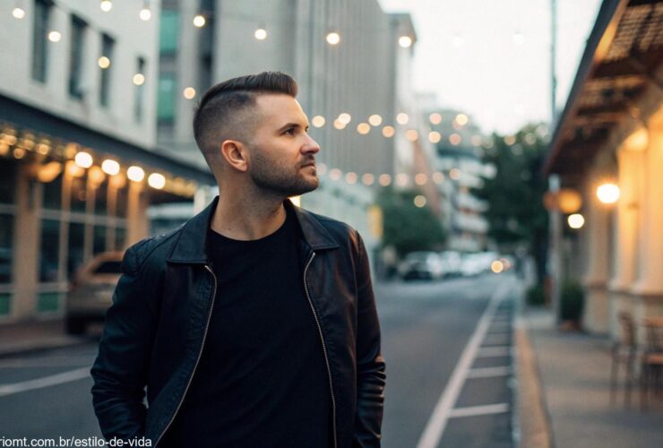 Homem com corte de cabelo curto e moderno, destacando seu estilo urbano