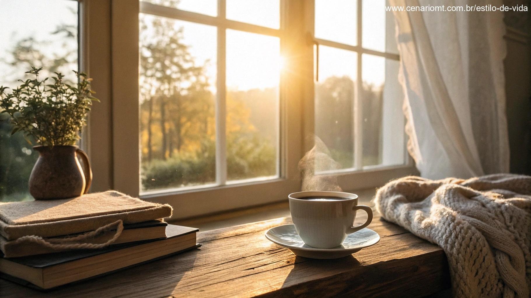 Cenário aconchegante representando mensagens de bom dia e positividade.