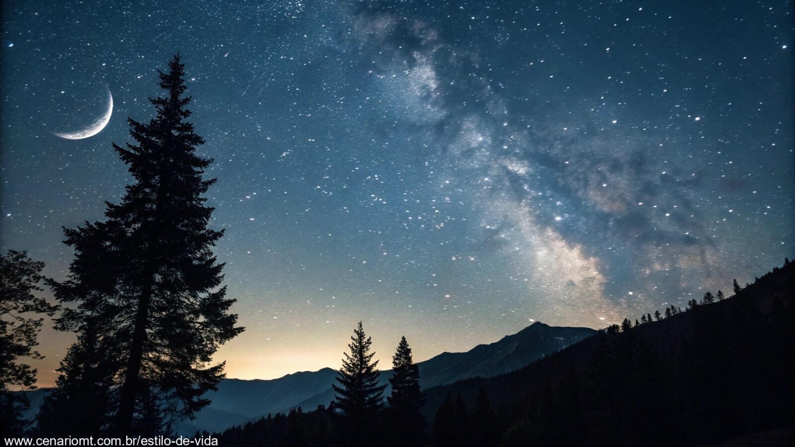 Céu noturno sereno representando a Lua Nova, sem a presença da Lua, apenas estrelas brilhantes.