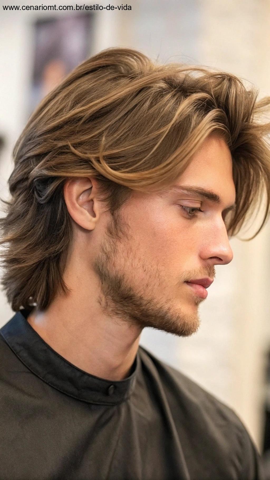 Franja longa masculina com movimento natural