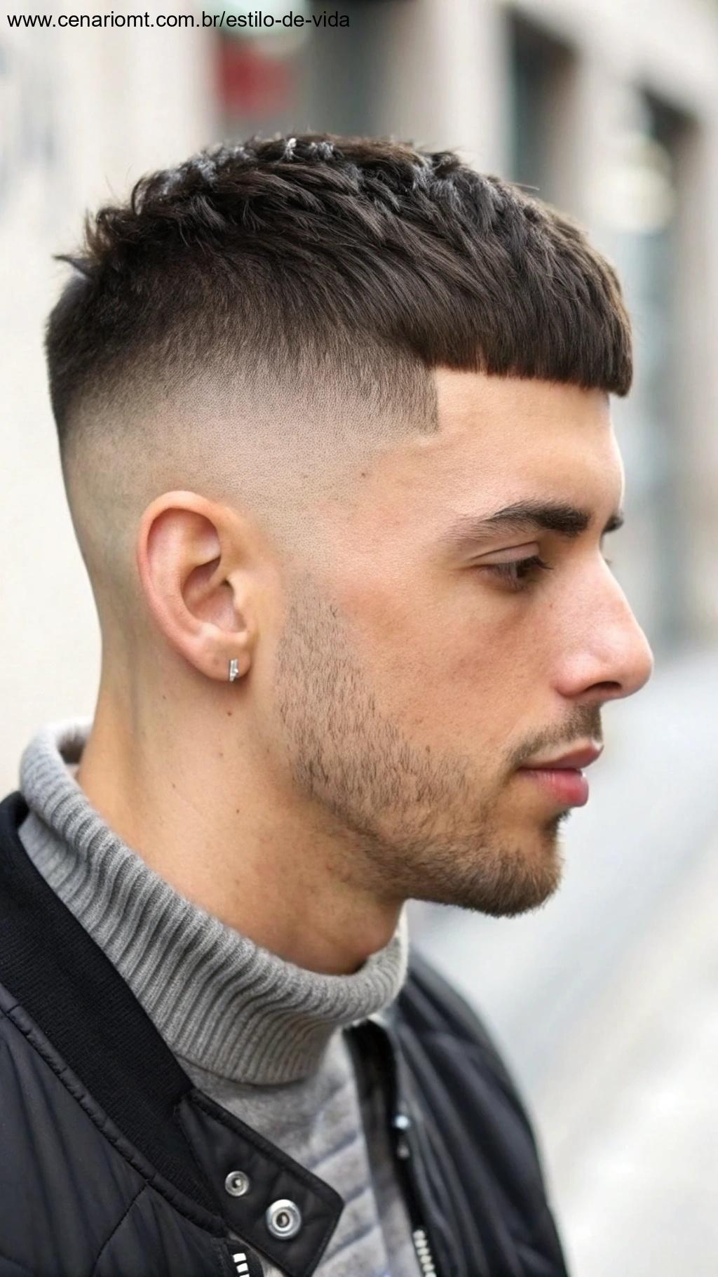 Homem com um corte French Crop estiloso