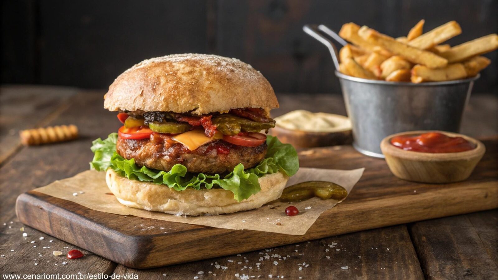 Hambúrguer artesanal com pão caseiro e molho especial
