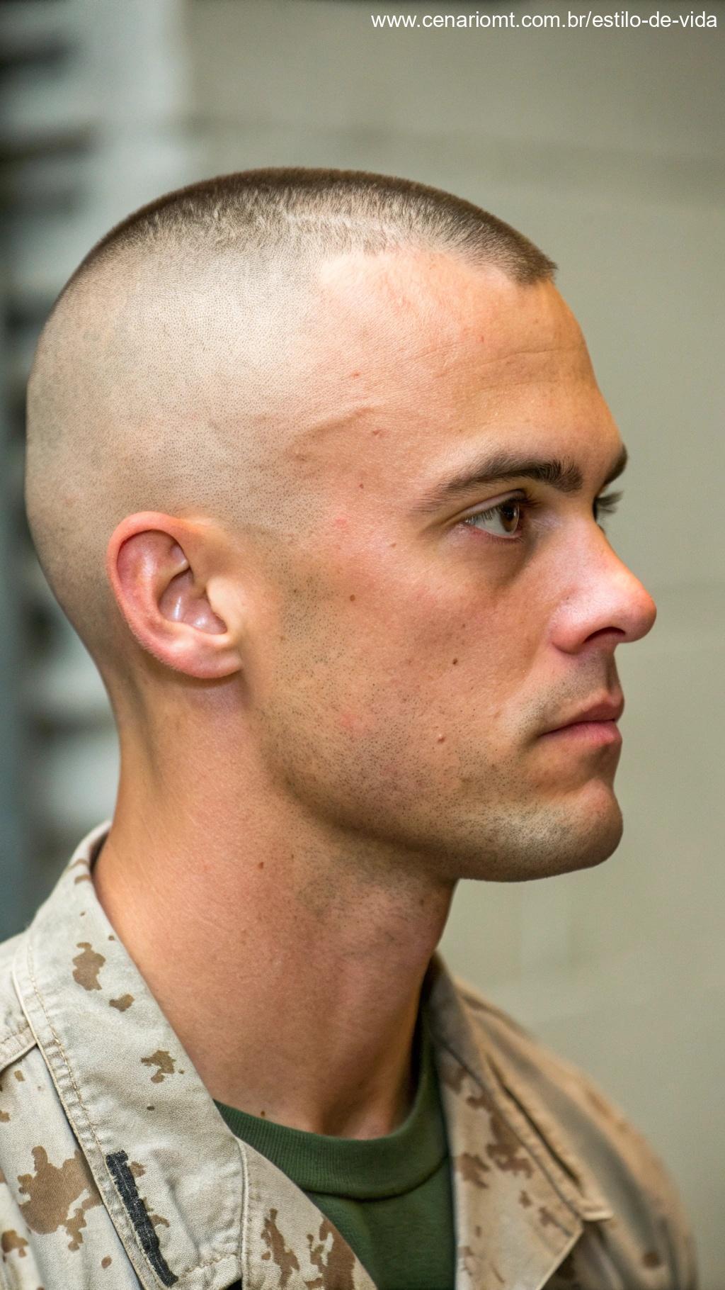 Homem com um corte High and Tight militar