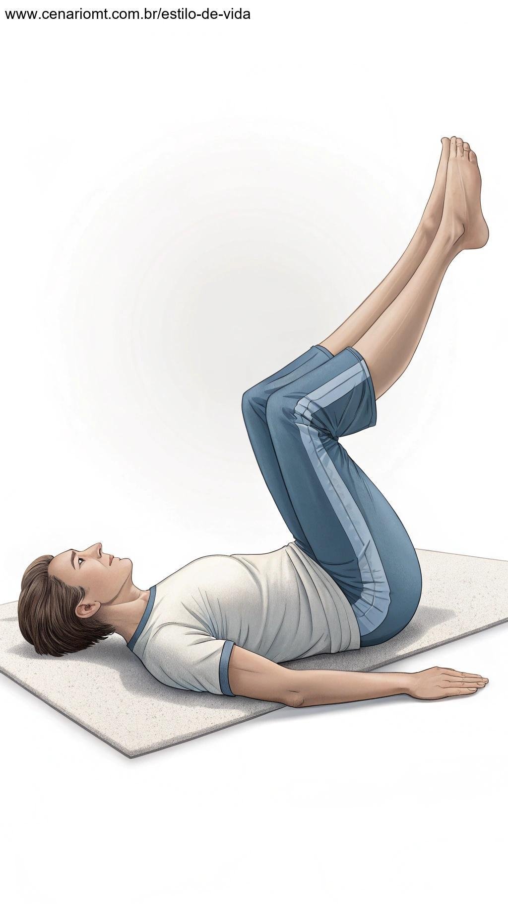 Imagem do exercício de inclinação pélvica em um tapete de yoga.