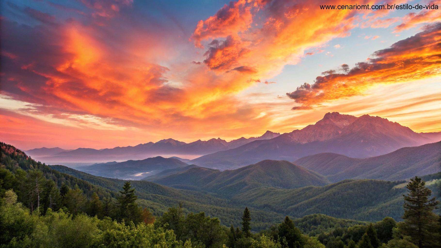 Um nascer do sol vibrante sobre uma cadeia de montanhas, simbolizando uma nova semana cheia de esperança e inspiração.