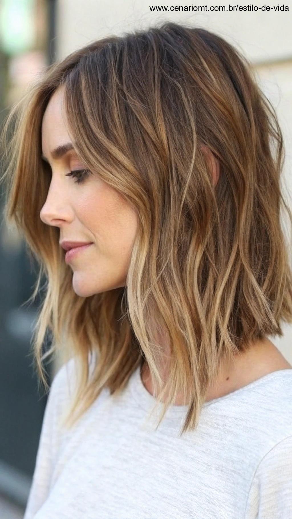 Long bob desfiado com pontas irregulares