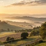 Amanhecer sereno sobre o campo, simbolizando esperança e renovação para o início de março.