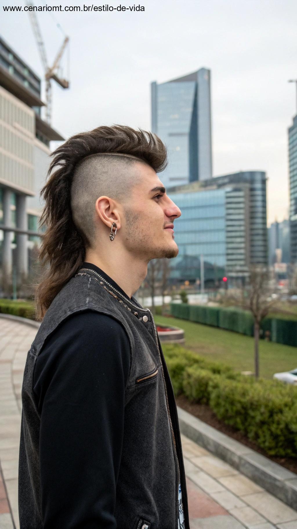 Homem com mullet moderno e despojado.