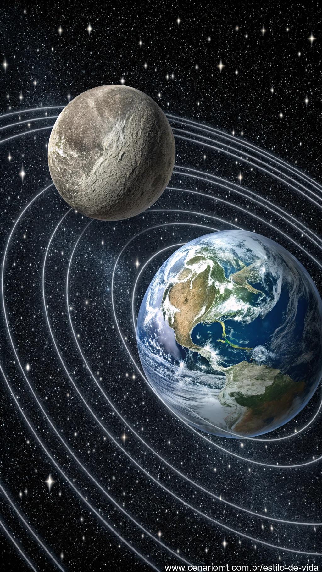 Representação científica do campo gravitacional da Terra enfraquecido sem a Lua.