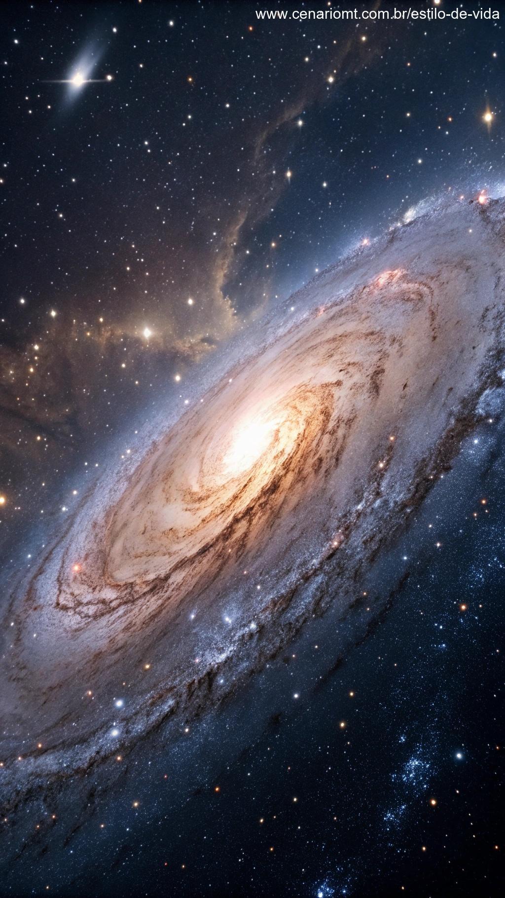 Visualização impressionante do universo em expansão, com galáxias distantes se afastando umas das outras e uma luz brilhante emanando de um ponto central no espaço.