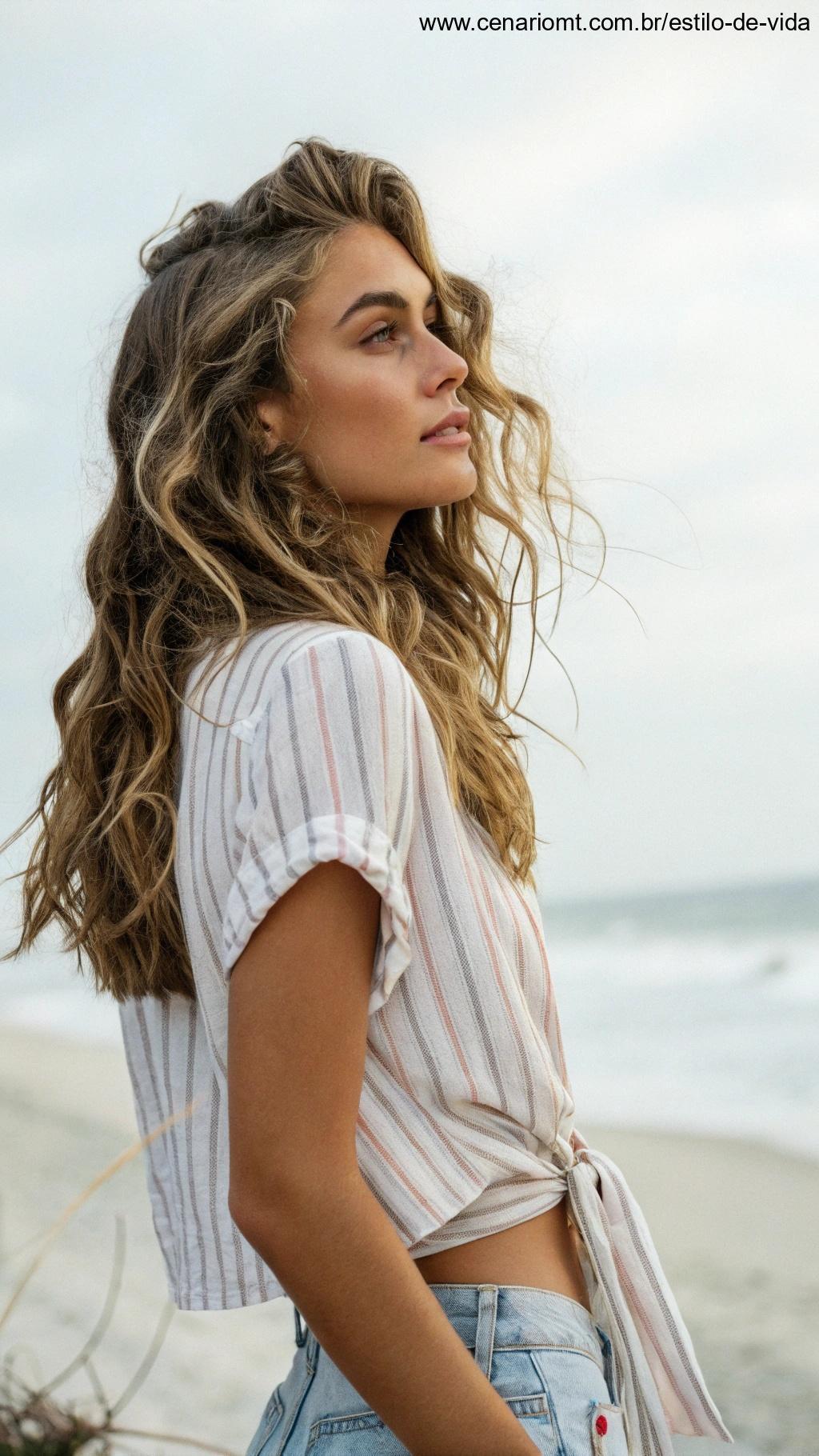 Ondas perfeitas no cabelo, criando um visual natural e descomplicado.