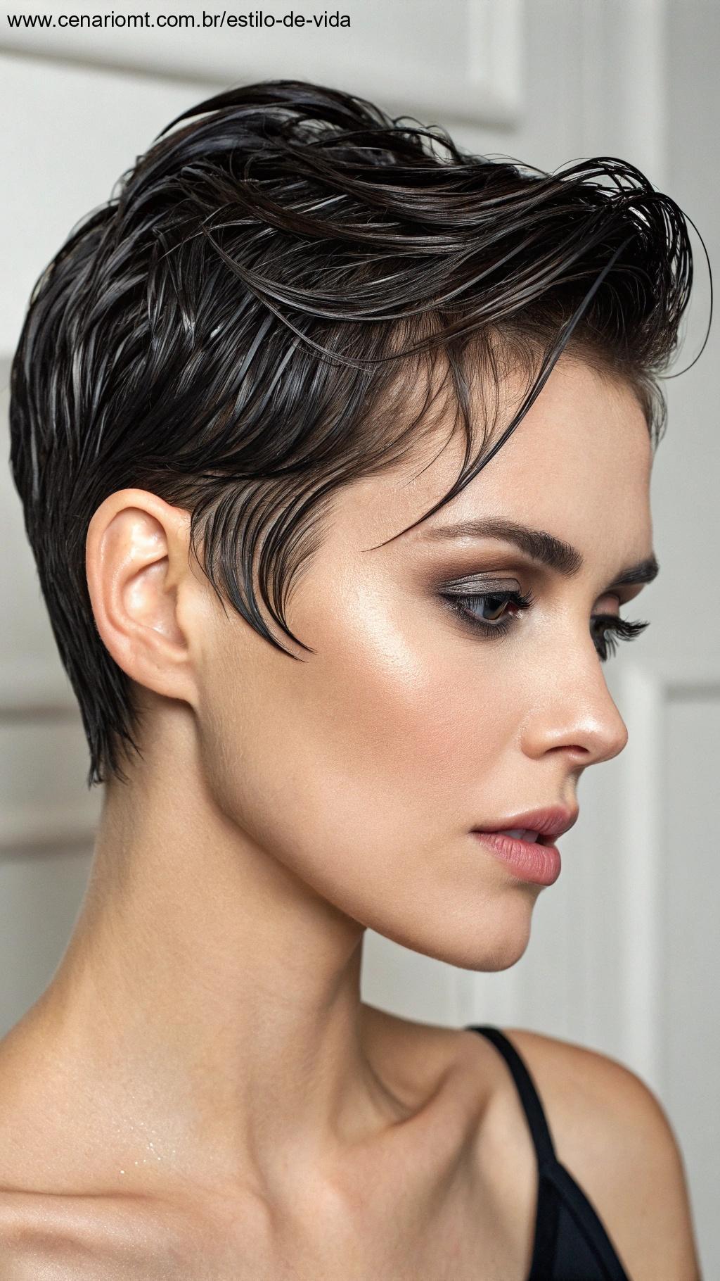 Pixie com efeito molhado e acabamento brilhante e sofisticado.