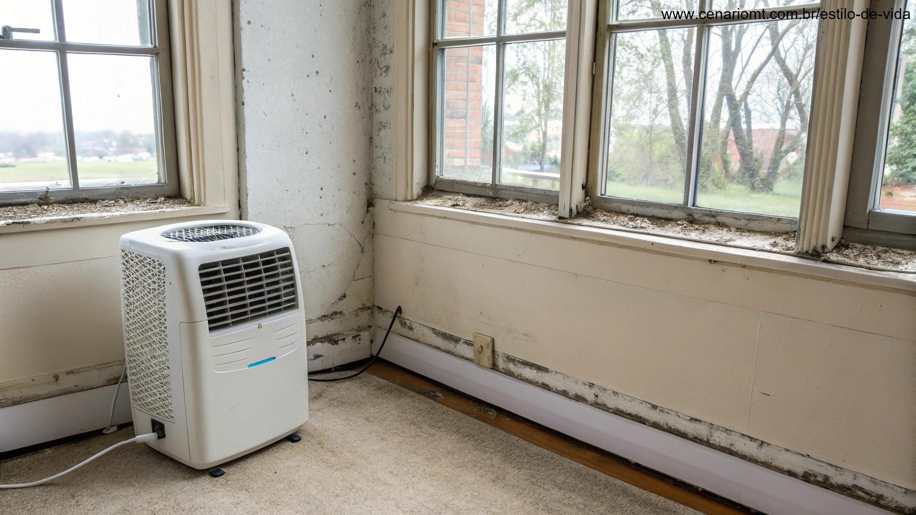 Imagem de um desumidificador em um ambiente com janela aberta para prevenir mofo.