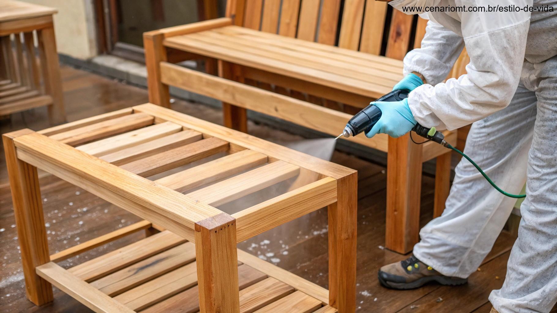 Tratamento preventivo para evitar infestação de fungos em móveis de madeira.