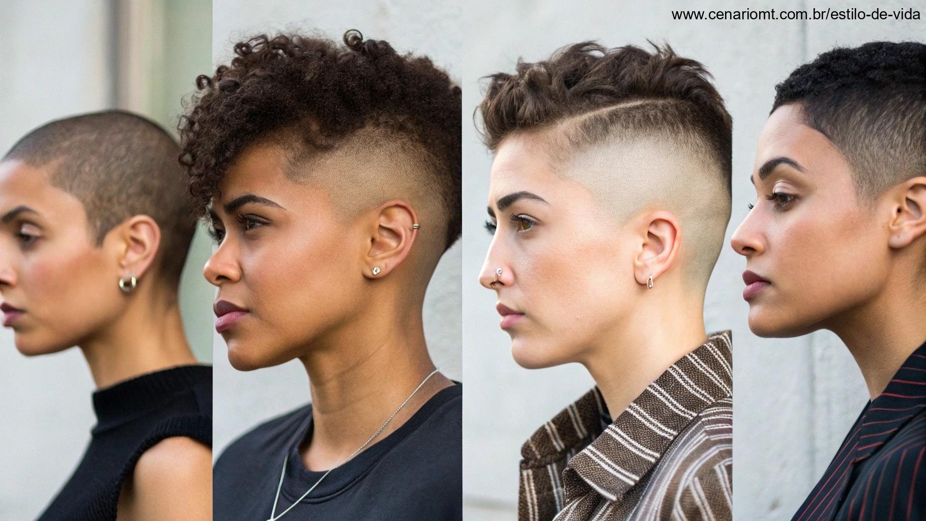 Grupo de pessoas com corte curto e undercut, mostrando como combina com diferentes formatos de rosto.