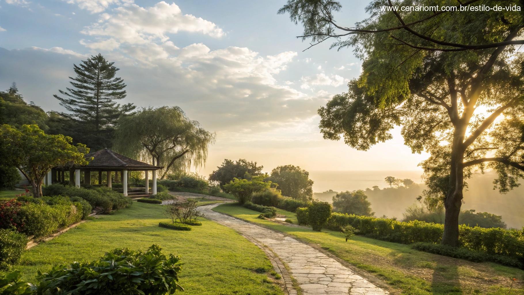 Cena tranquila ao ar livre com luz suave, evocando um momento de reflexão e paz, ideal para pensar sobre as reflexões do dia na quinta-feira, 27 de fevereiro de 2025.