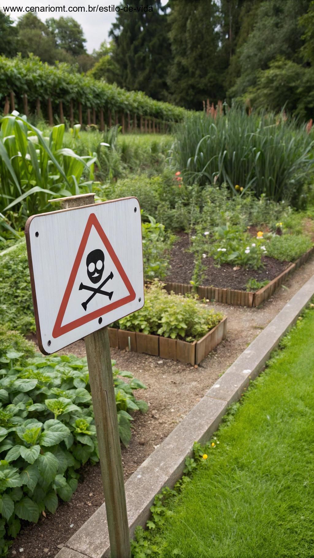 Placa de aviso sobre o risco de ingestão de plantas tóxicas.