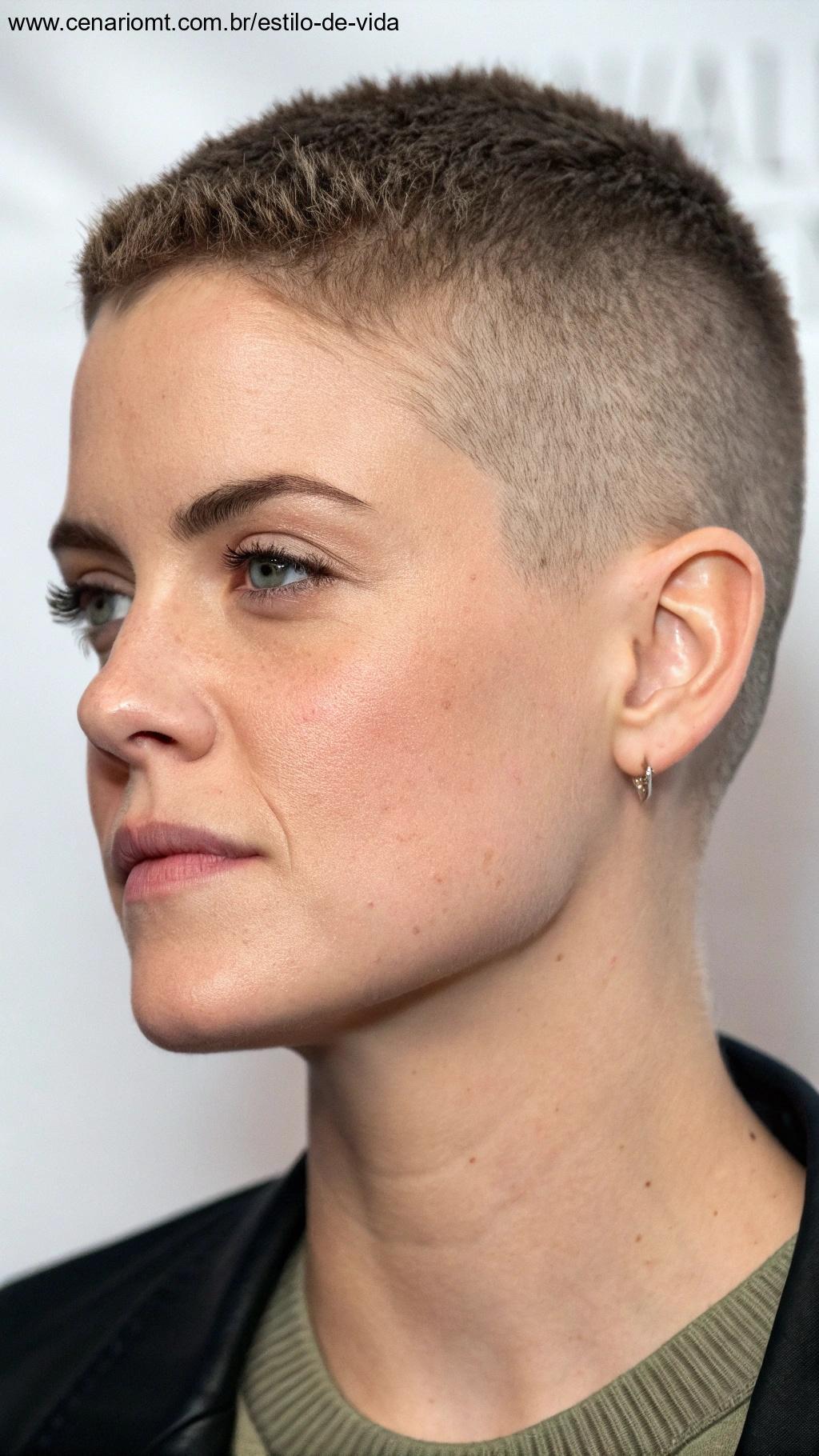 Pessoa com rosto quadrado e corte de cabelo curto texturizado.