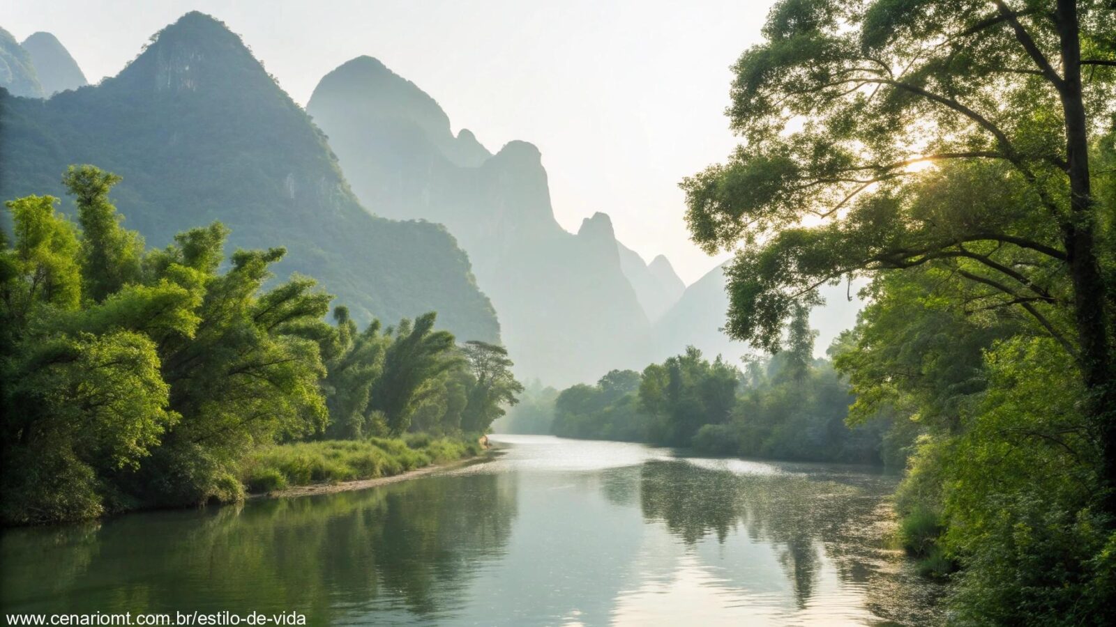 Imagem representando reflexão e paz, com paisagens naturais e tranquilas.