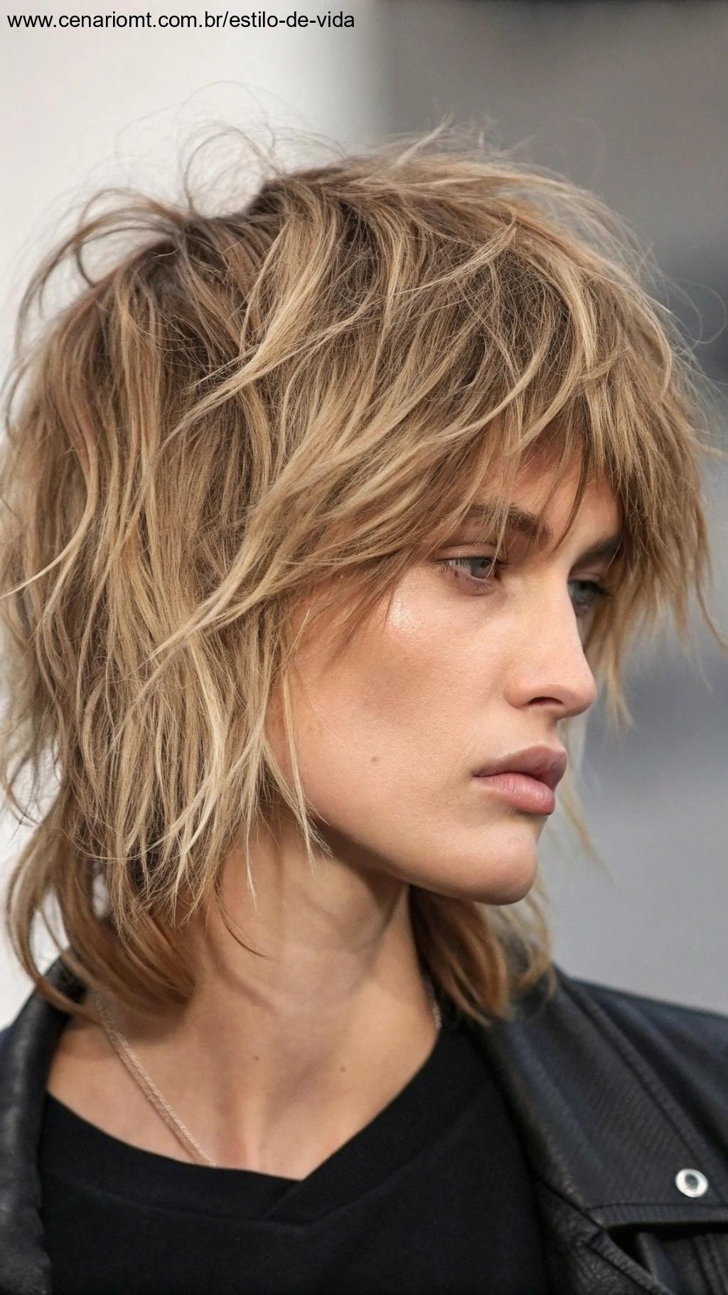 Shaggy hair com camadas desconectadas e volumosas